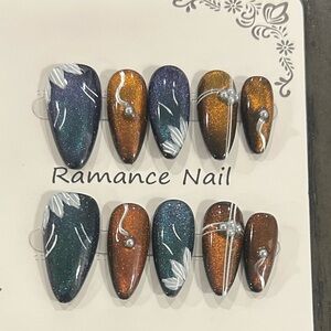 Medium Size Glitter Chrome Romance Nail Art Set with Multicolor Design